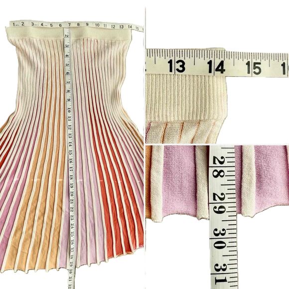 525 America | Striped Pleated Pull-on Midi Skirt | White/Sz M - Picture 6 of 9